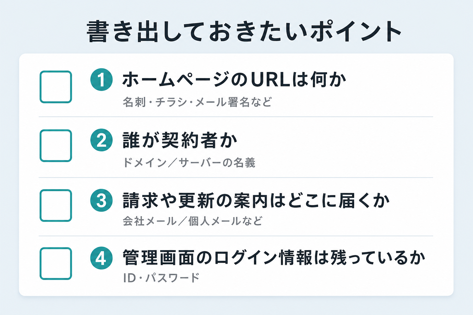 書き出しておきたいポイント