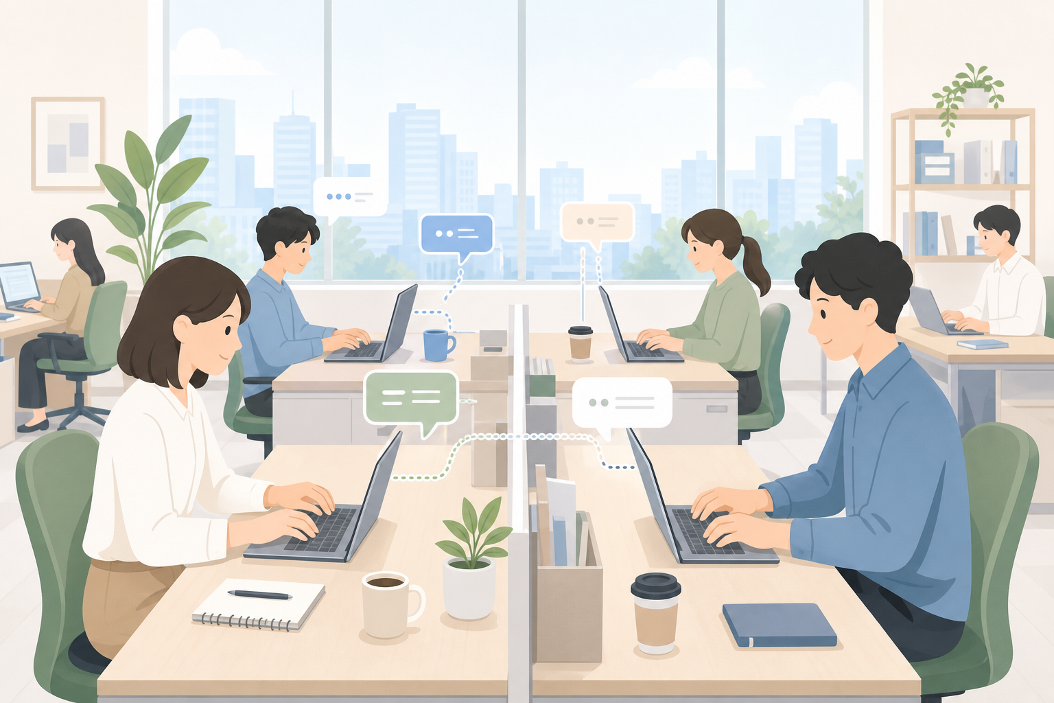 出社していても、仕事場はチャットの中だった